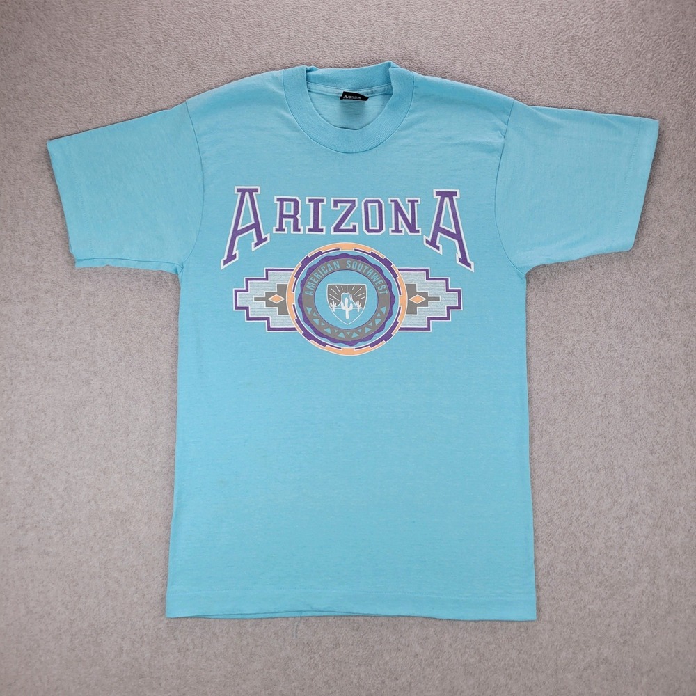 Screen Stars T-Shirt Mens Medium Blue Arizona Southwest VTG 90s‎ Single Stitch